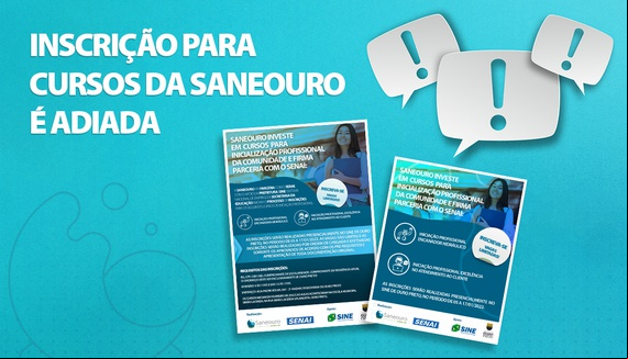 INSCRIÇÃO PARA CURSOS DA SANEOURO É ADIADA